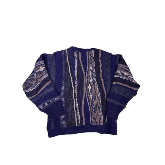 90s Coogi Style 3D Cable Knit Sweater Blue Grey Aztec Womens Medium Wool - Picture 4 of 5